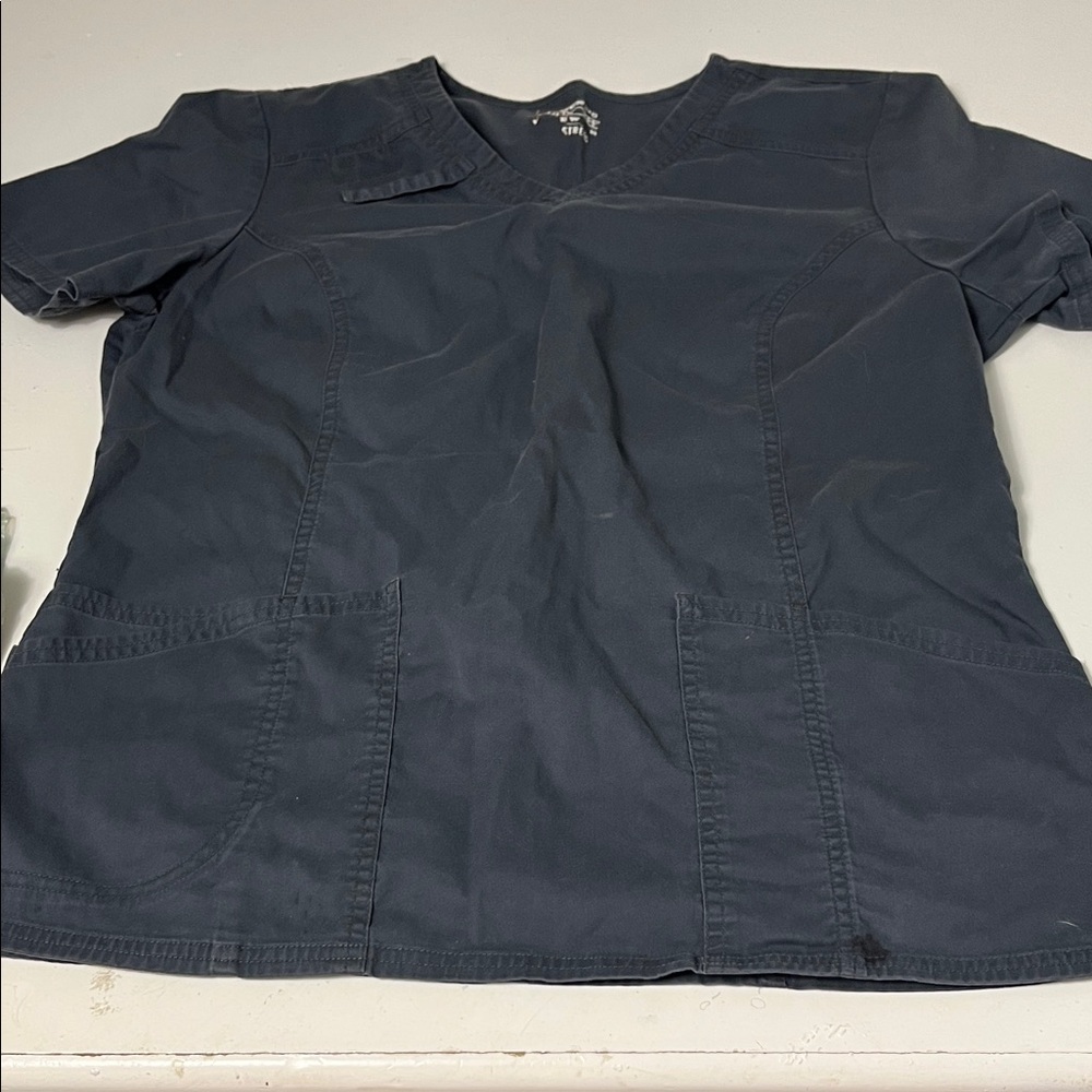 Cherokee Workwear Medium Grey Short Sleeve V Neck Double Pocket Scrub Top